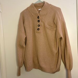 Lunya Sweater XS/S Womens Cozy Cotton Silk Waffle Henley Camel Long Sleeve